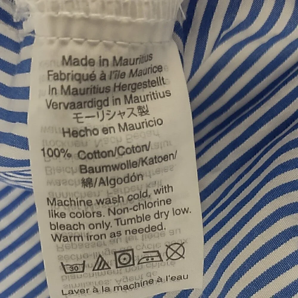 J. By J. Crew Mens 100% Cotton Blue White Striped Button Down Dress Shirt Size L